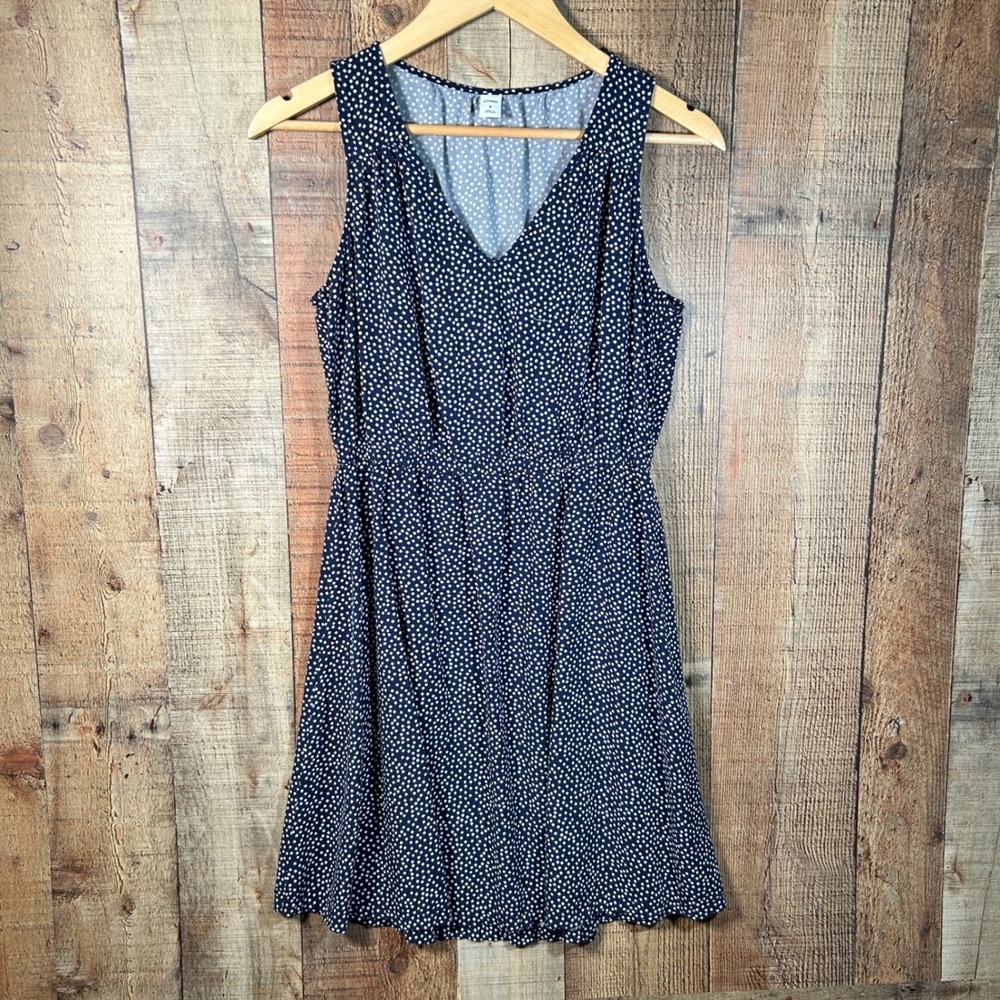 Old Navy Blue Polka Dot Rayon Fit & Flare V-Neck Elastic Waist Dress Medium